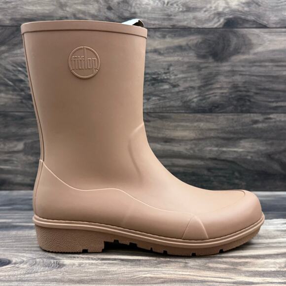 NIB FitFlop 10 Wonderwelly Short Waterproof Rubber Rain Boots Bootie Latte Tan - Picture 7 of 16